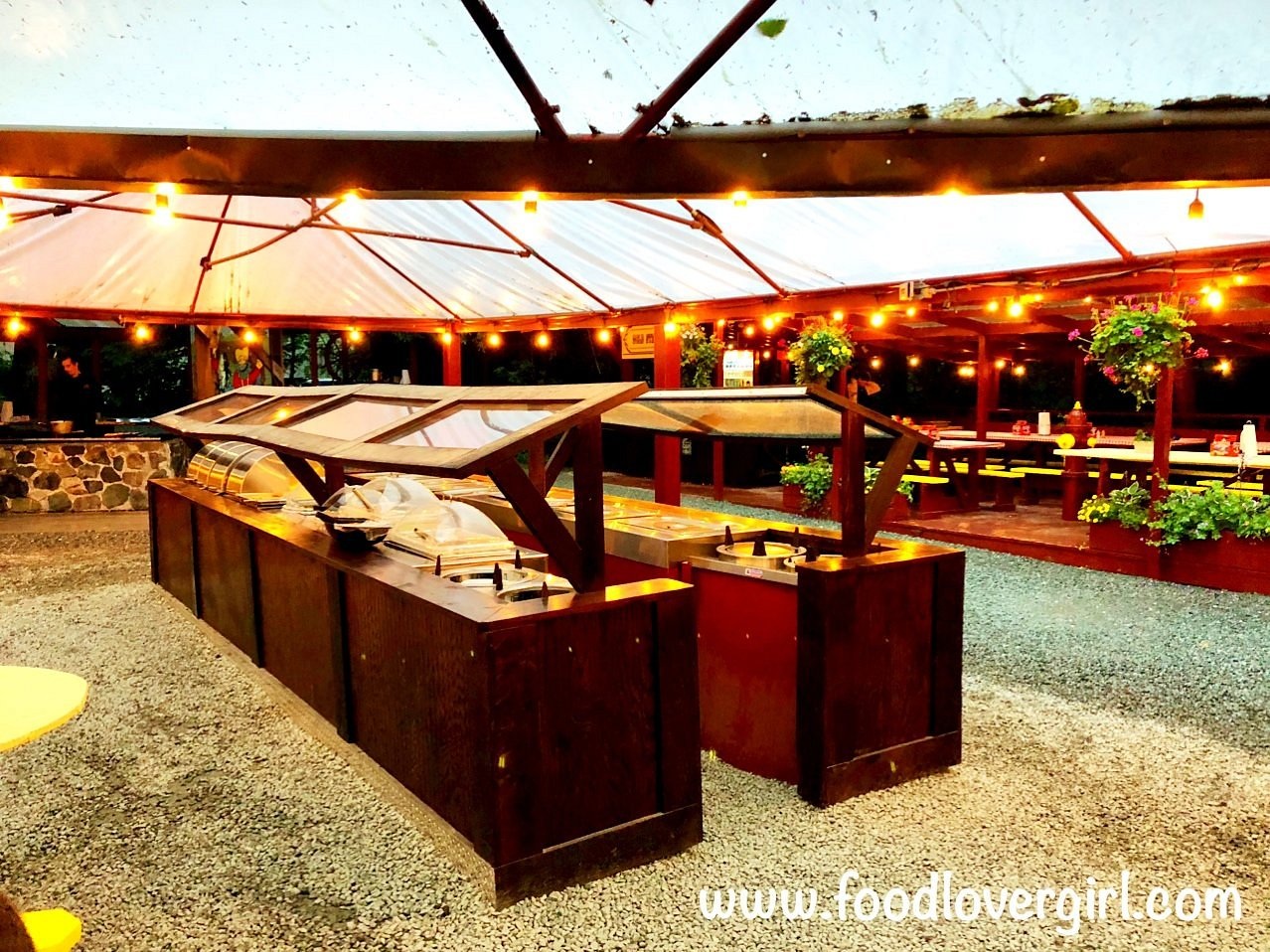 Covered dining tables at Gold Creek Salmon Bake in Juneau