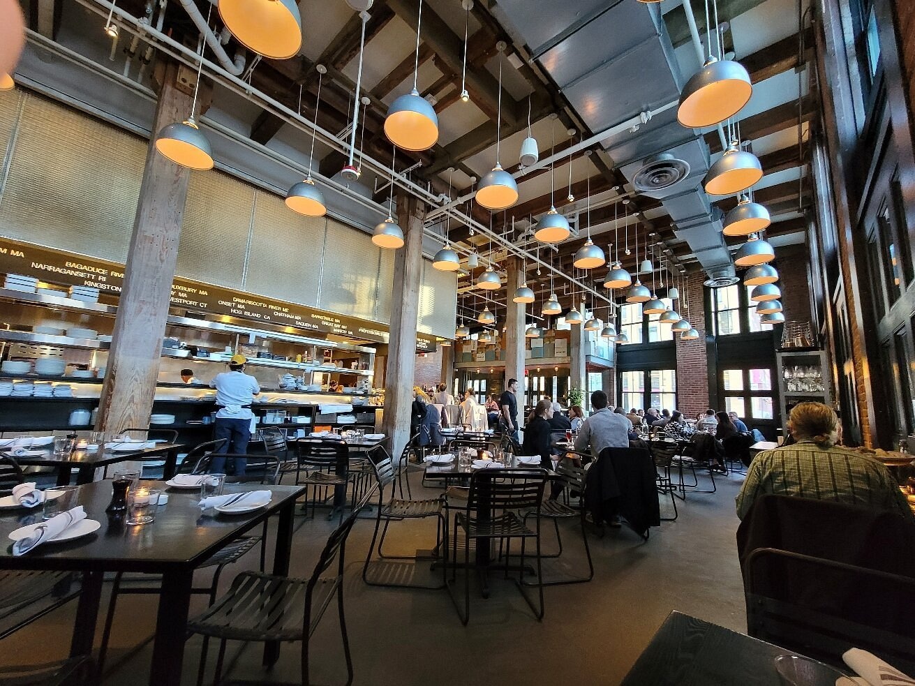 The warehouse dining room at Row 34 on Congress Street