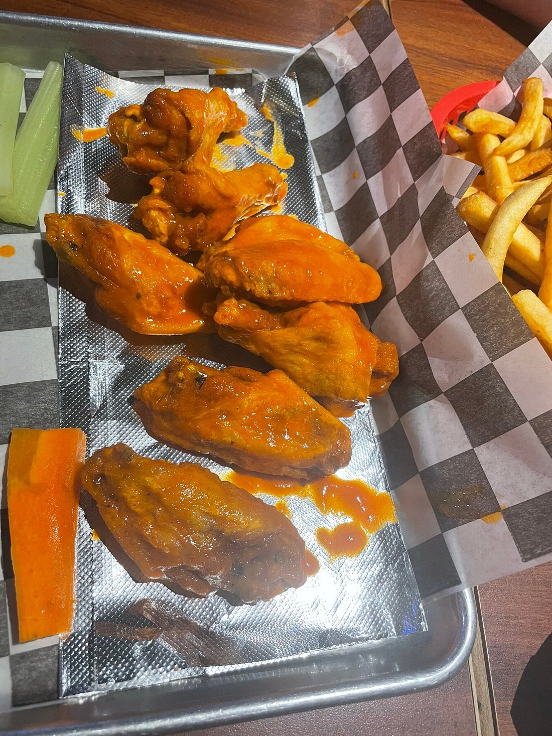 Chicken wings on checked paper at Doc Sullivan’s