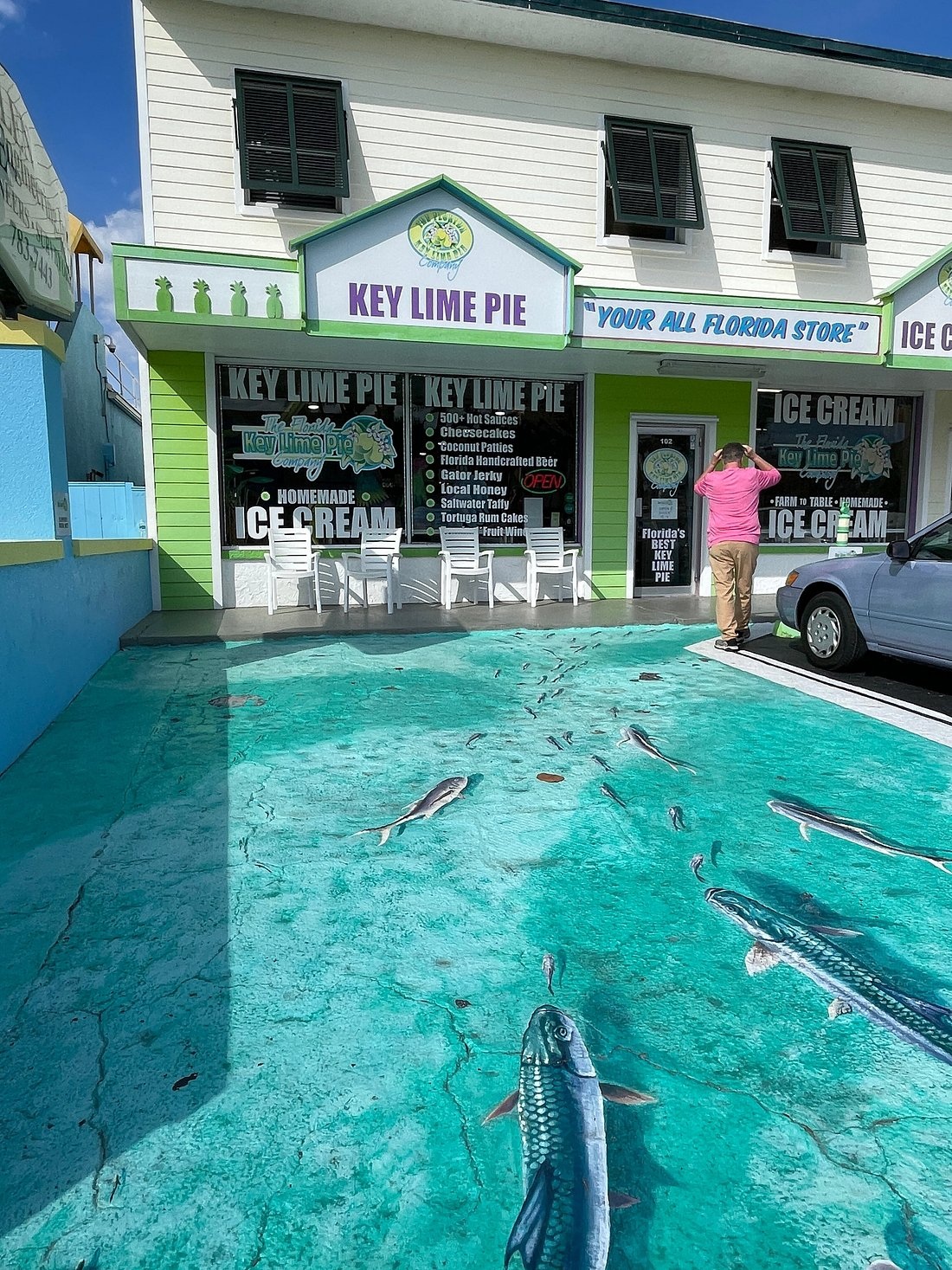 The Florida Key Lime Pie Company storefront and painted forecourt in Cocoa Beach
