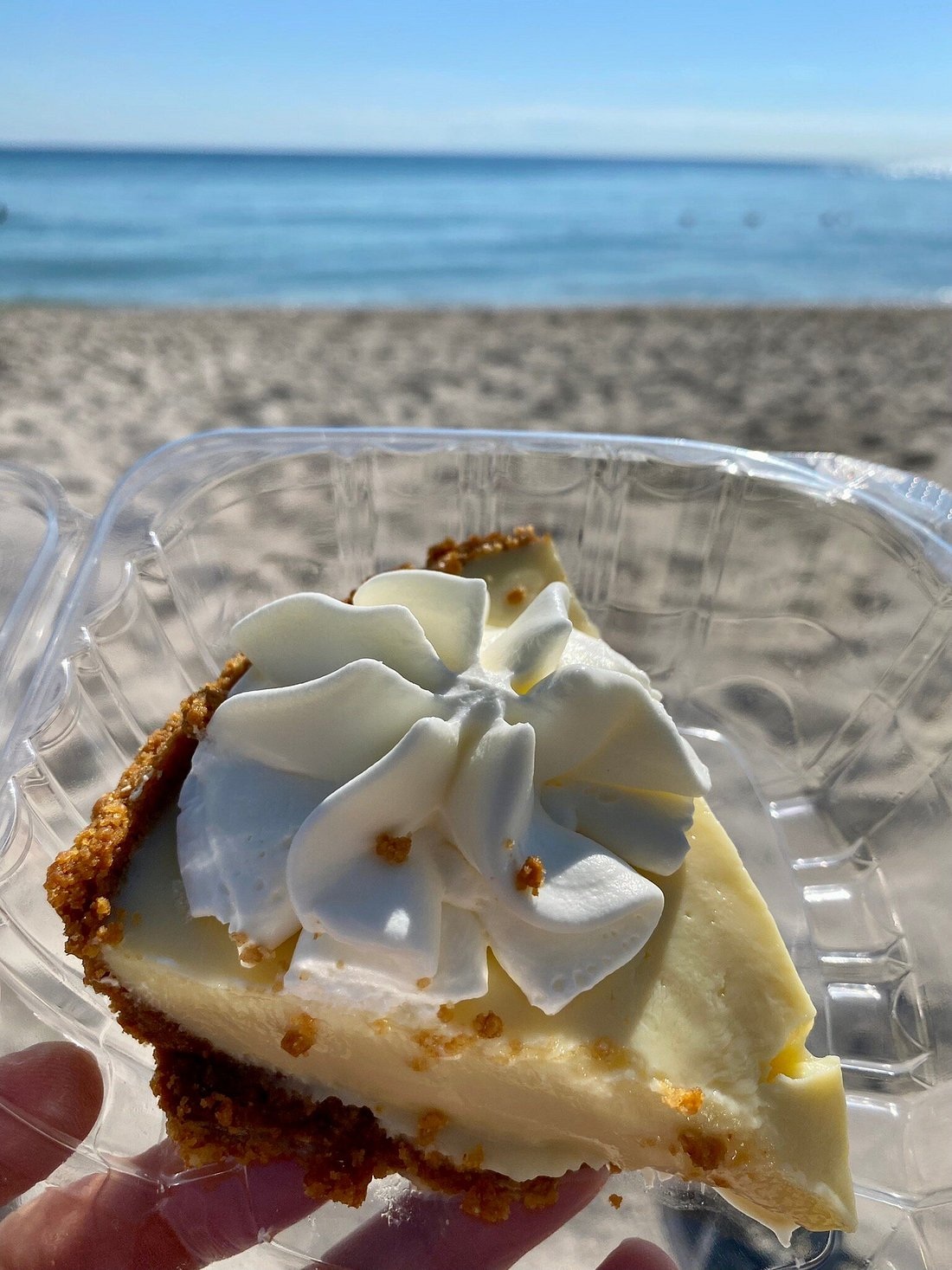 A takeaway slice of Key lime pie from Fireman Derek’s