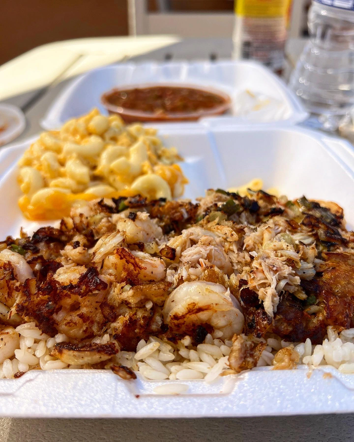 Shrimp and crab rice with macaroni and cheese at Hannibal’s Kitchen in Charleston