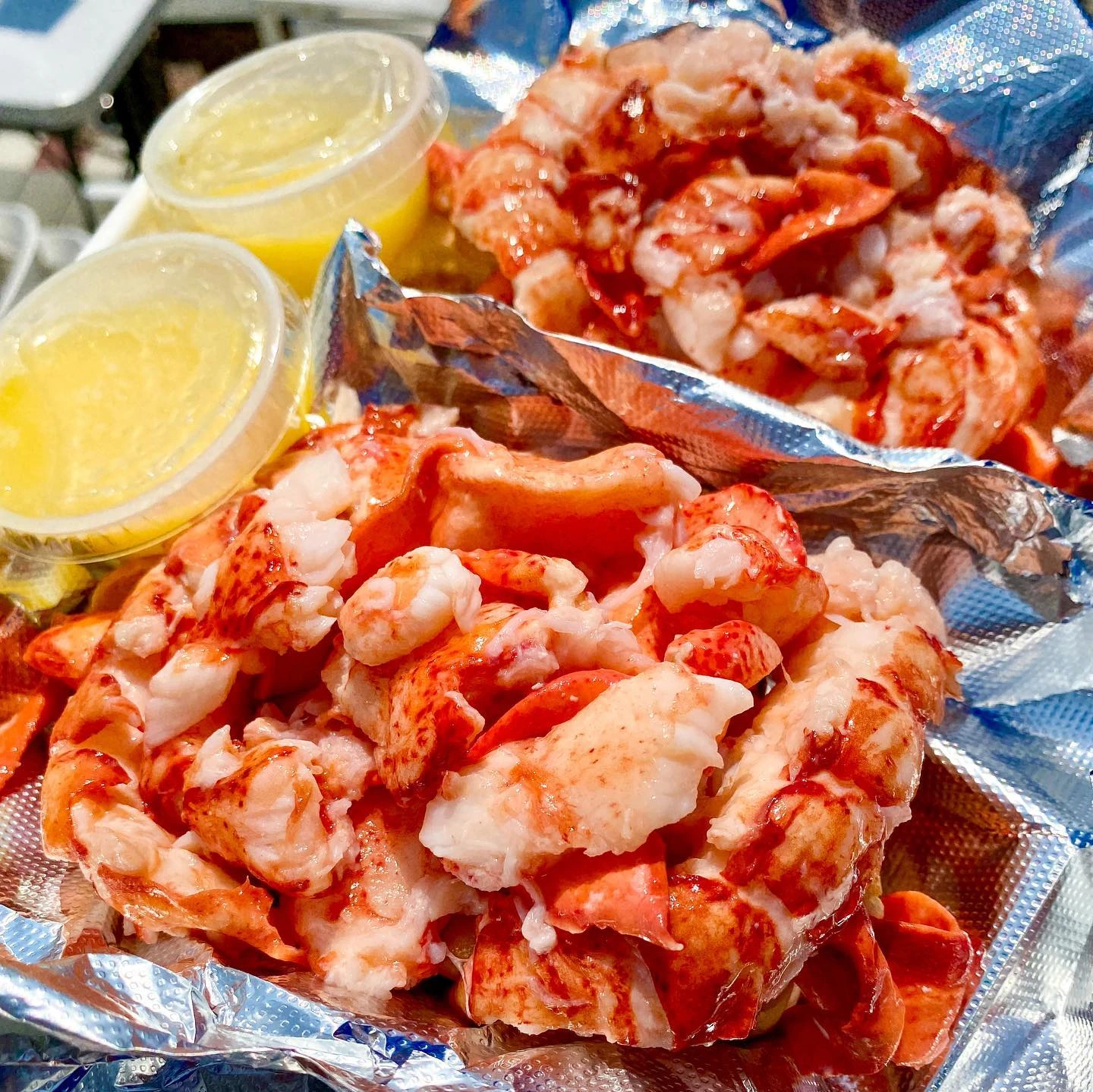 Lobster rolls with melted butter at Red’s Eats in Wiscasset, Maine