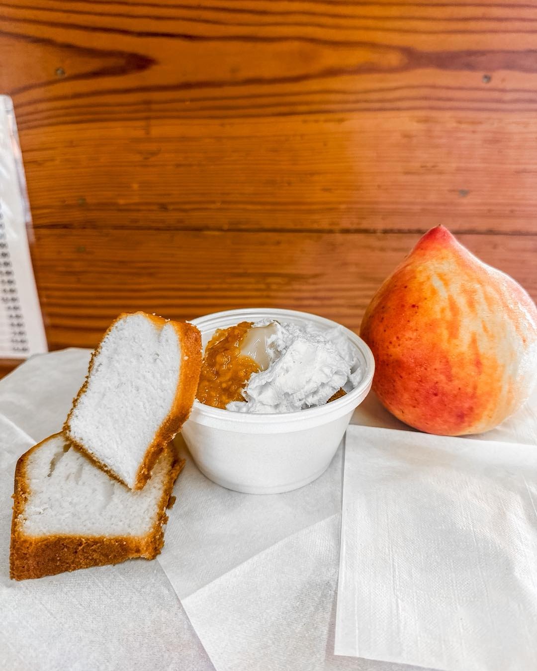 Peach ice cream and sliced bread at Gregg Farms