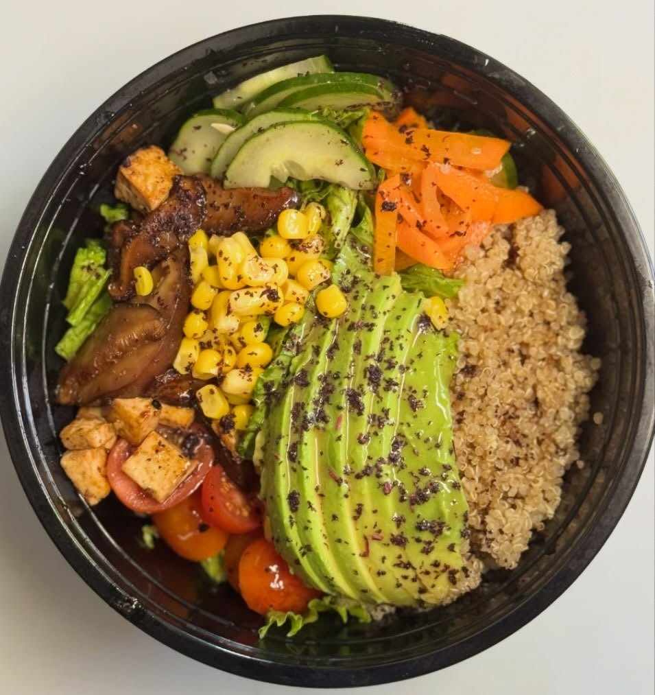 Aji Limo Buddha Bowl with vegetables, avocado and grains