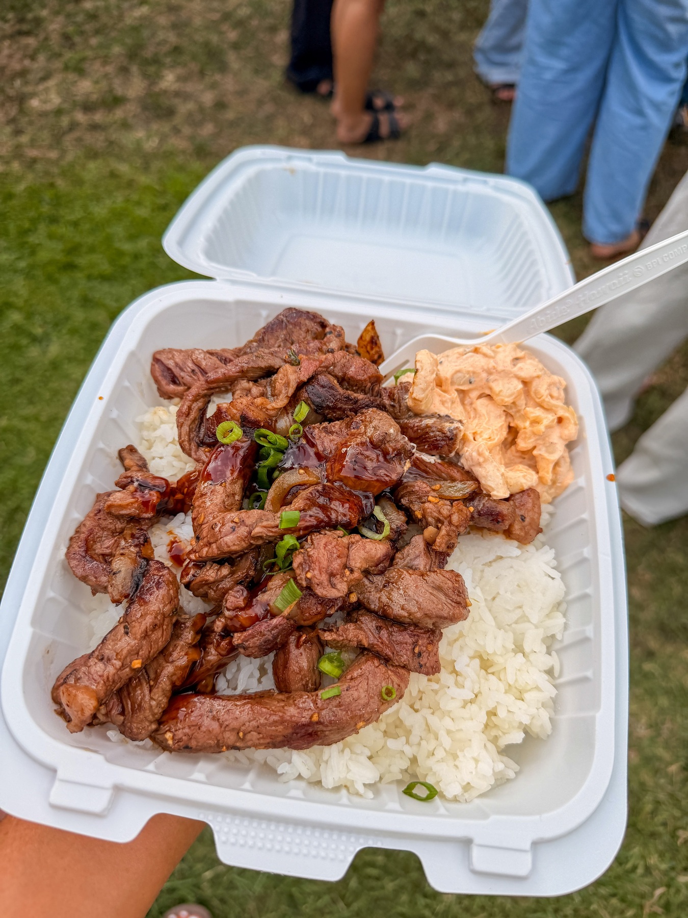 Da Bald Guy beef plate with rice and macaroni salad