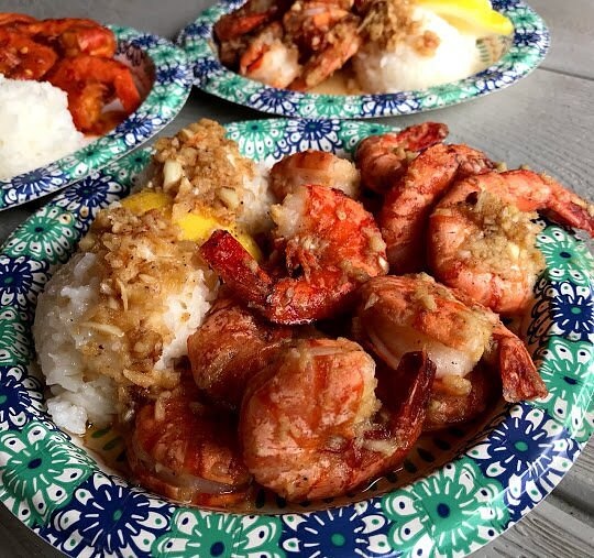 Giovanni’s shrimp scampi with rice and lemon in Kahuku