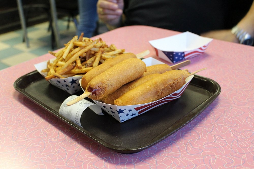 Batter-fried Cozy Dogs at Cozy Dog Drive In