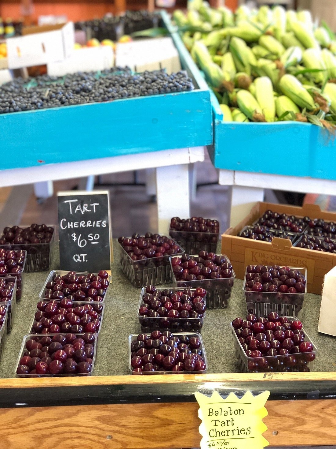 Archived 2020 cherry display at King Orchards; pictured prices are historical