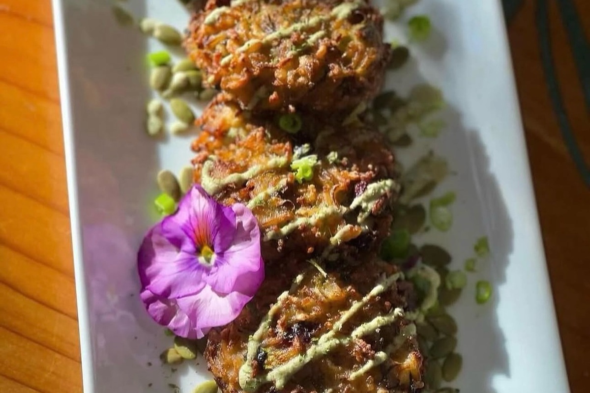 Wild rice, squash and apple fritters with pumpkin seed mousse at Wahpepah’s Kitchen