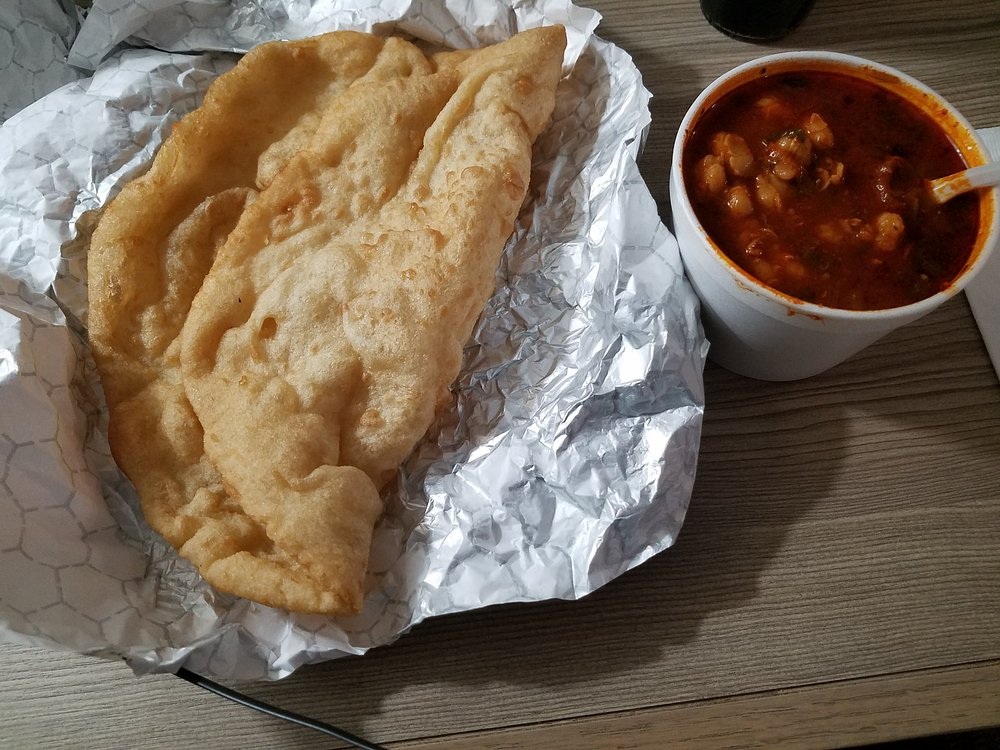 Pozole served with frybread at Fry Bread House in Phoenix