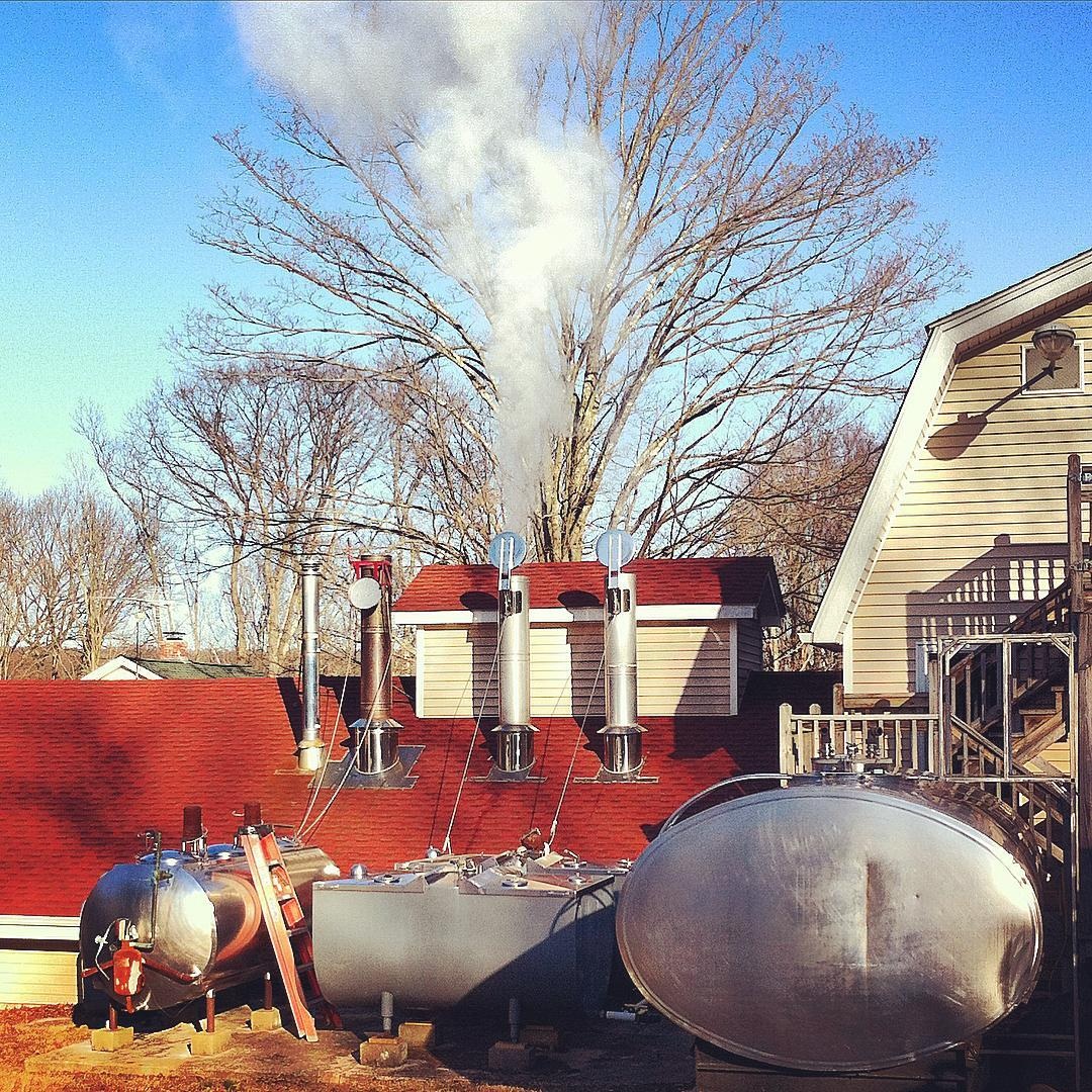 Steam at Lamothe’s Sugar House during sugaring season