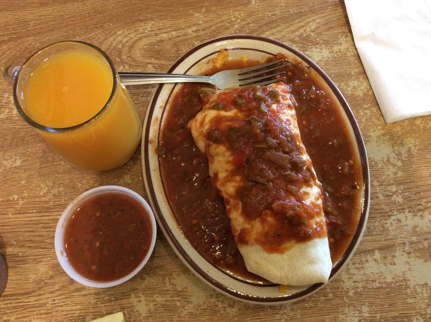 Breakfast burrito and salsa at Frontier in Albuquerque