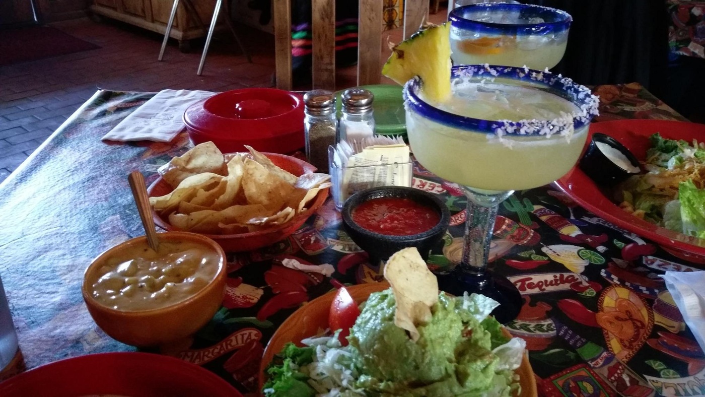 Chile con queso, corn tortillas and guacamole salad at La Posta de Mesilla