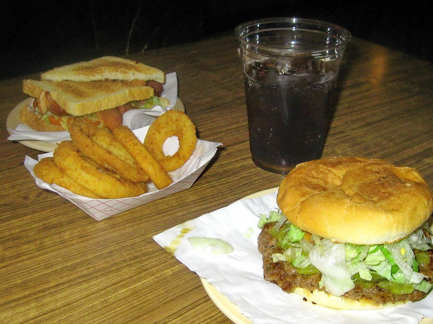 Green chile hamburger and onion rings at the Original Owl in San Antonio
