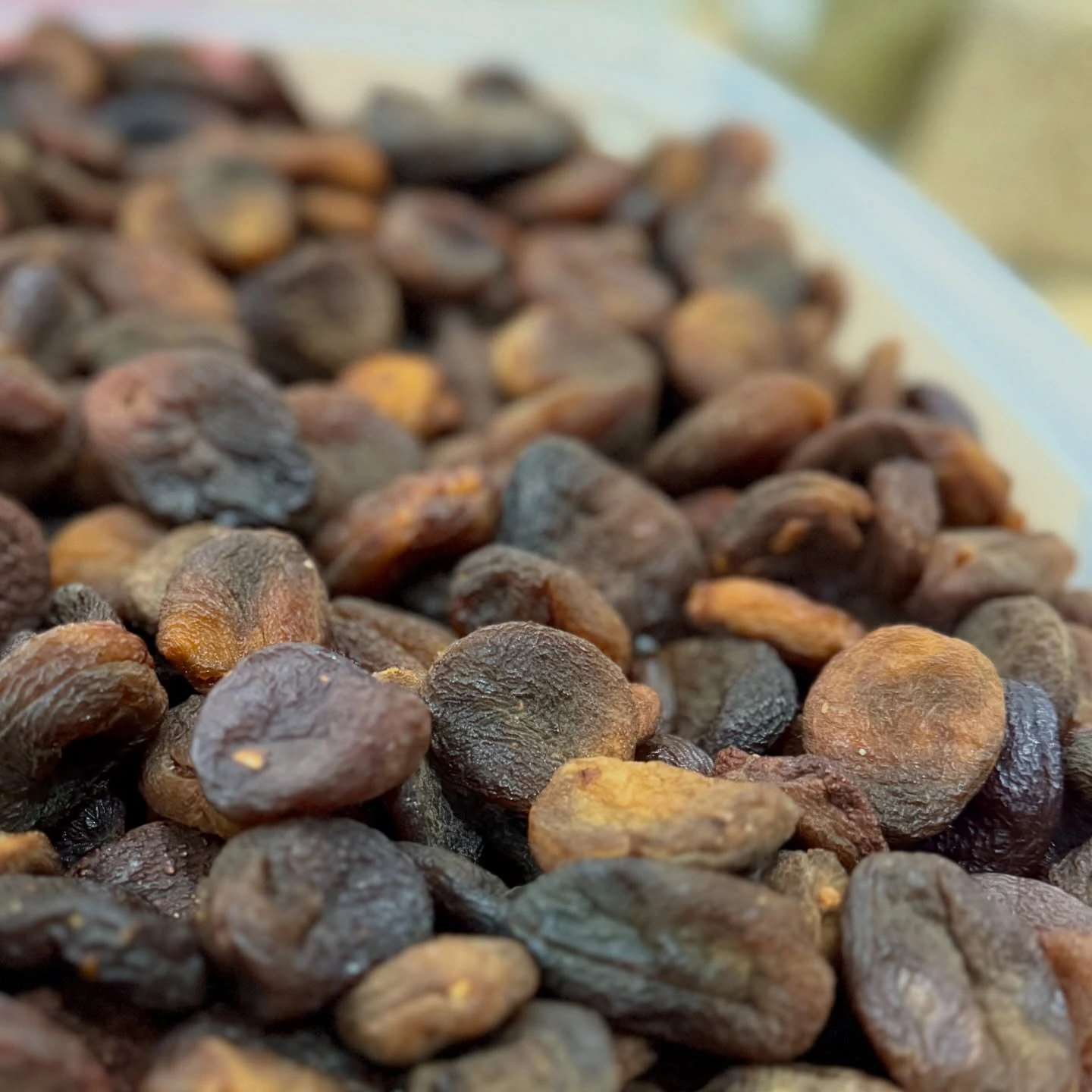 Close-up of naturally dark unsulfured dried apricots