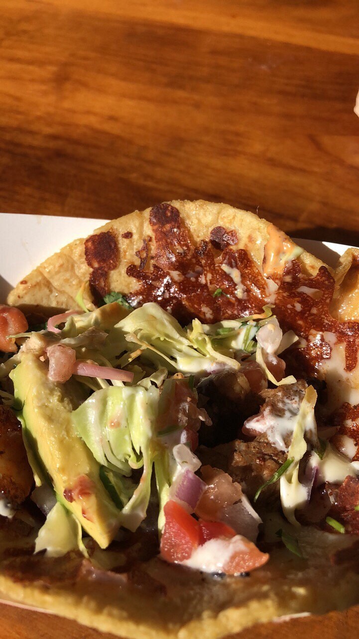 A surf-and-turf taco photographed at City Tacos in North Park