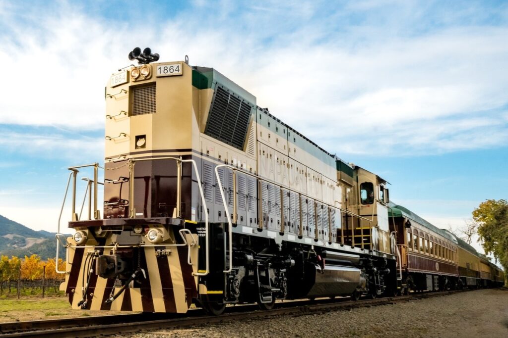 Napa Valley Wine Train passing through vineyard country
