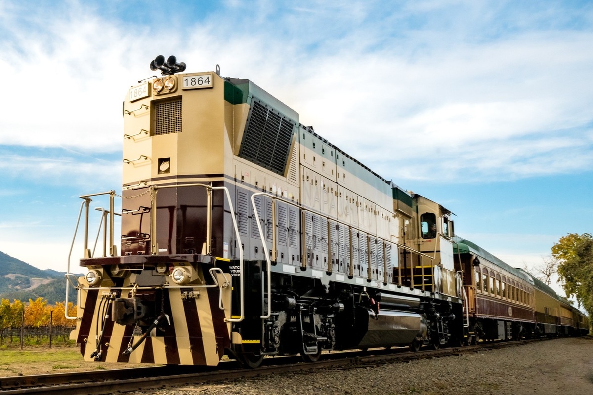 Napa Valley Wine Train passing through vineyard country