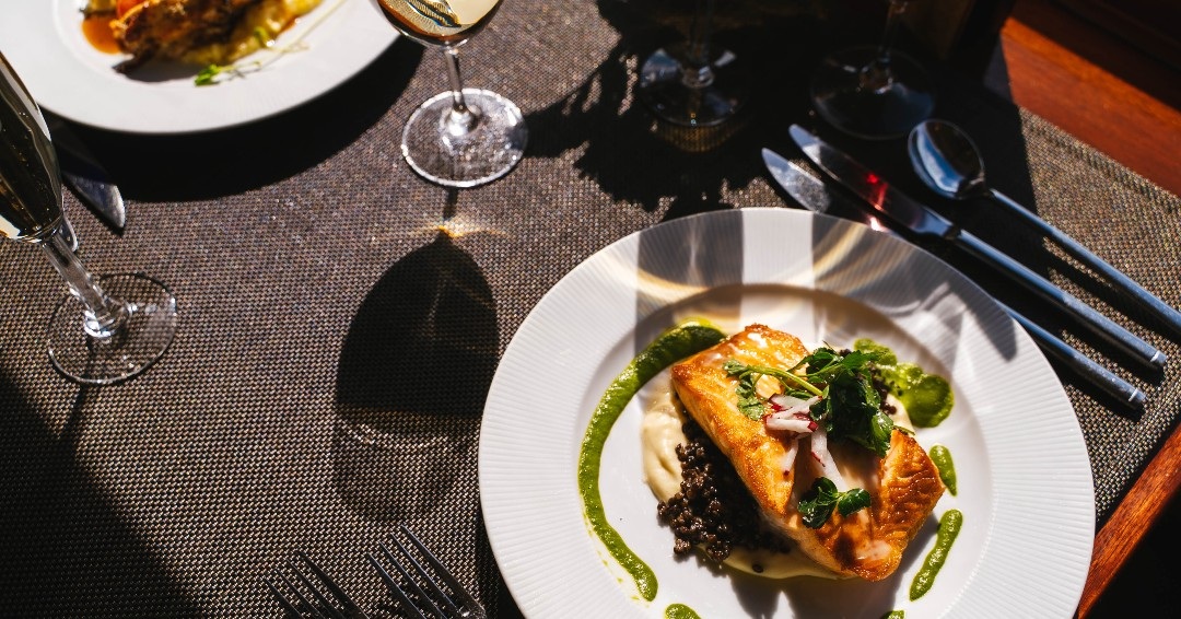Salmon plated aboard the Napa Valley Wine Train; menus vary by journey