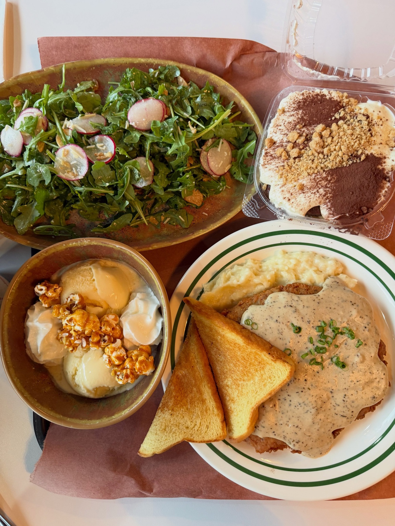 Chicken-fried steak, salad and desserts at LeRoy and Lewis