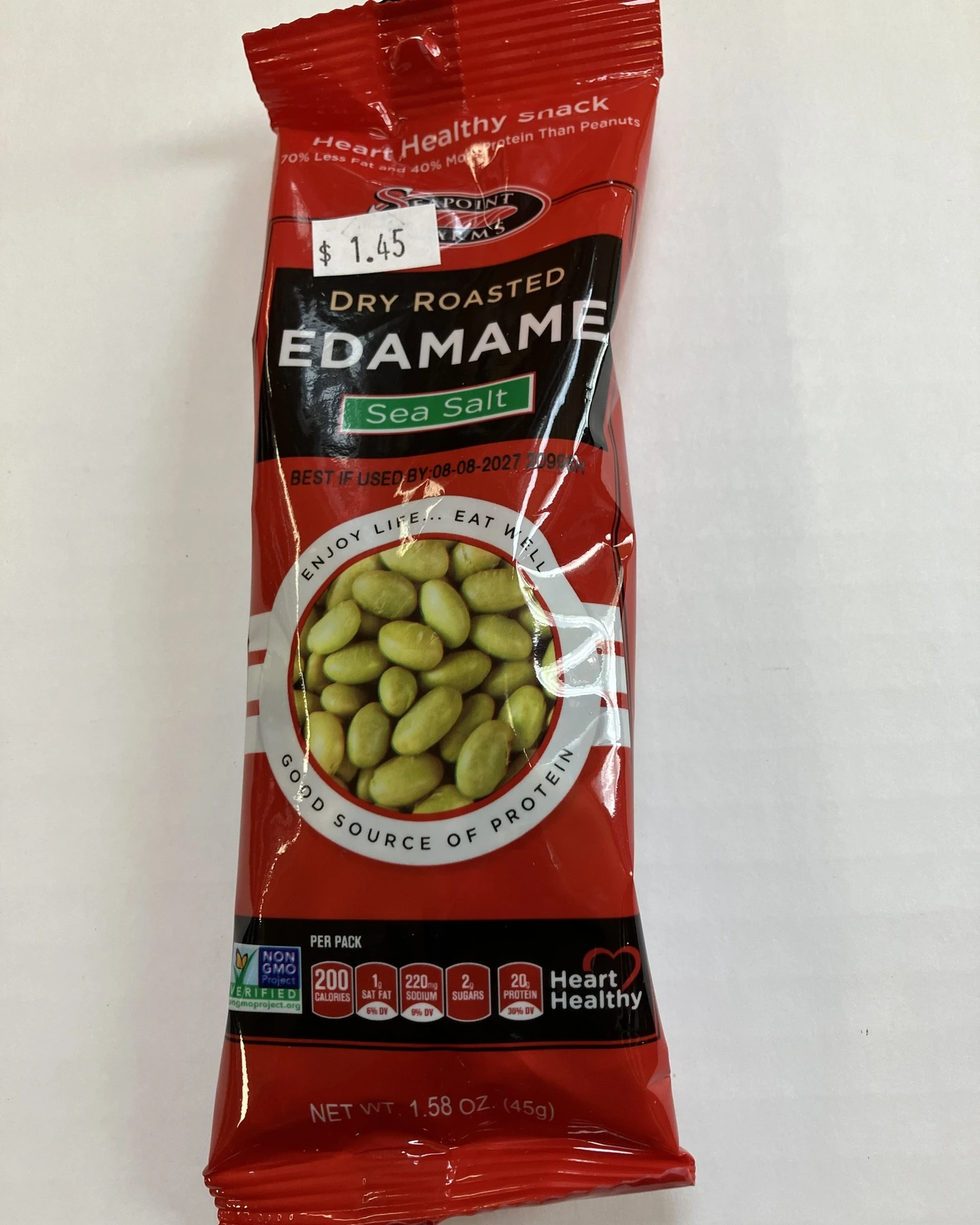 Single-serving pack of sea-salt dry-roasted edamame