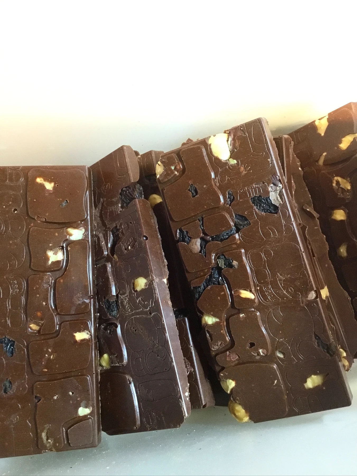 Dark chocolate bars with hazelnuts and sultanas