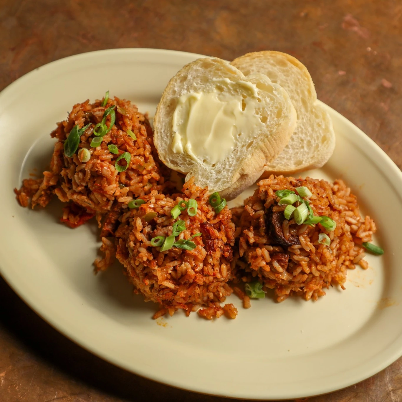 Creole jambalaya served with buttered bread at Napoleon House