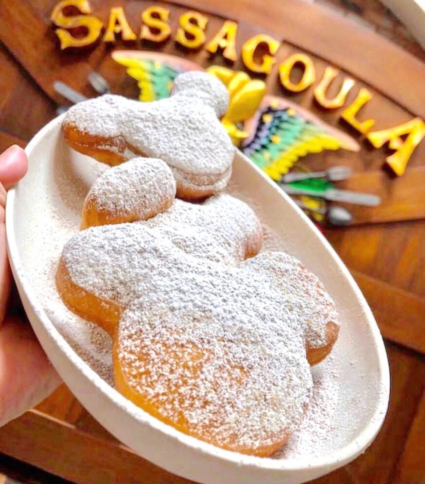 Powdered-sugar Mickey-shaped beignets at Disney’s Port Orleans French Quarter