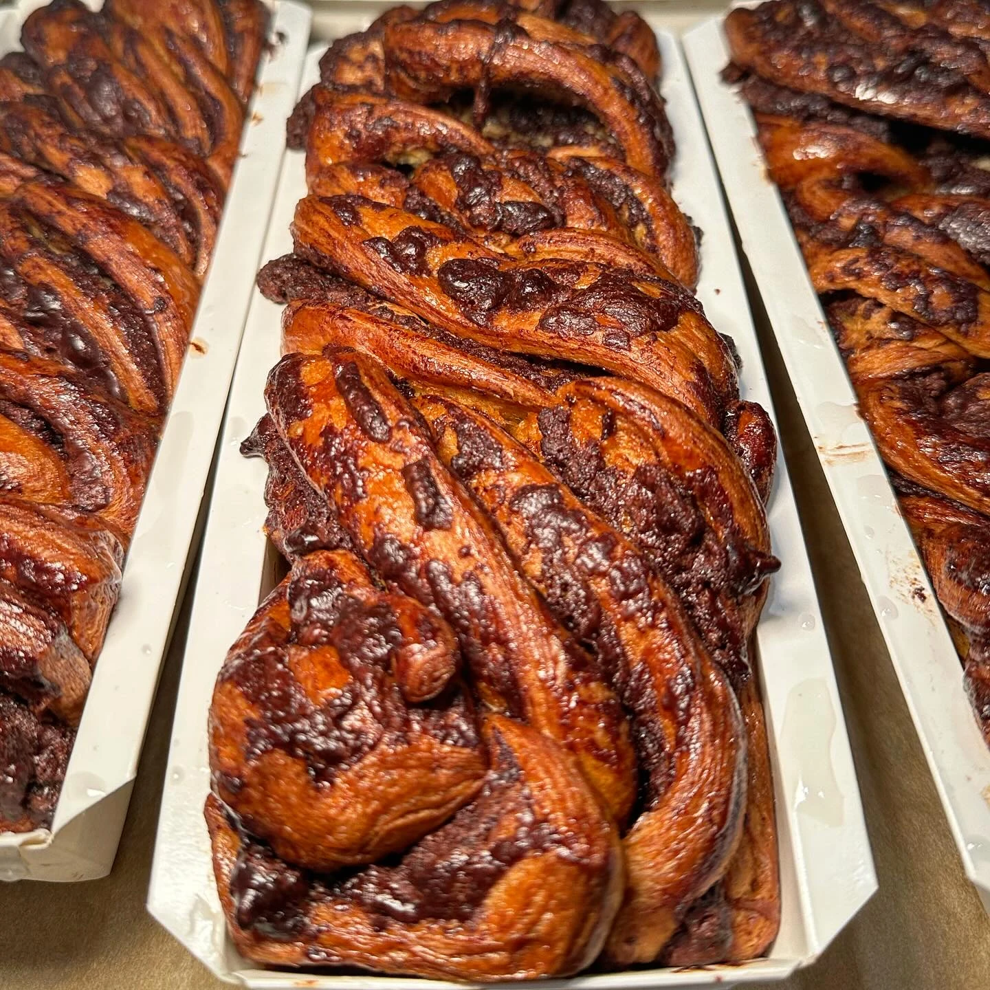 Twisted chocolate babka loaves from Breads Bakery in New York