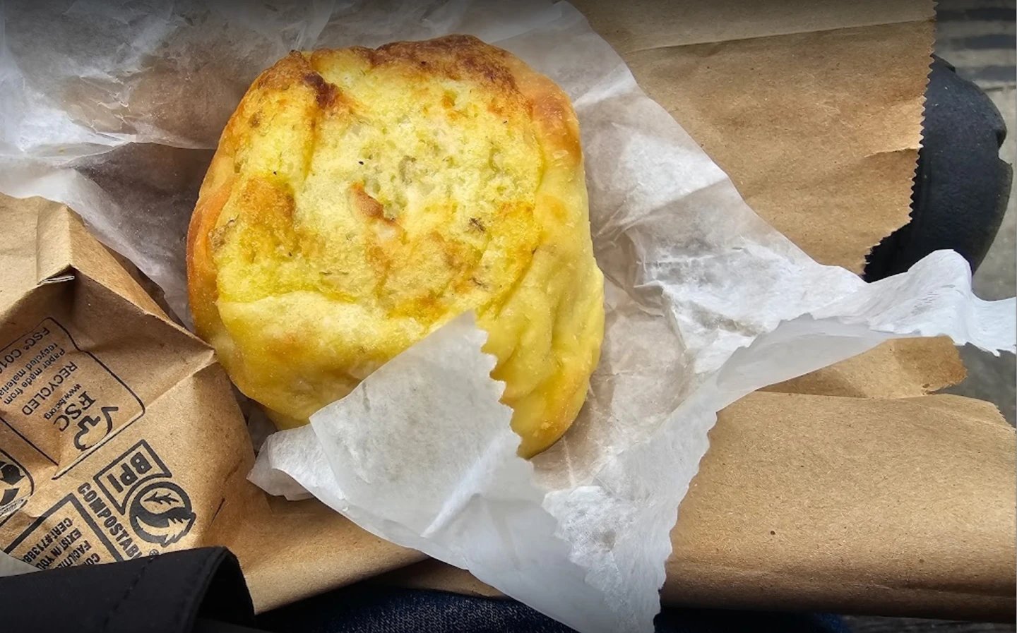 Warm potato knish from Yonah Schimmel’s Knish Bakery in New York