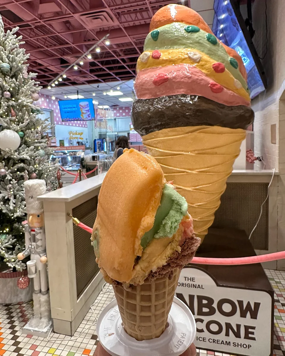 Original Rainbow Cone with five colorful layers of ice cream
