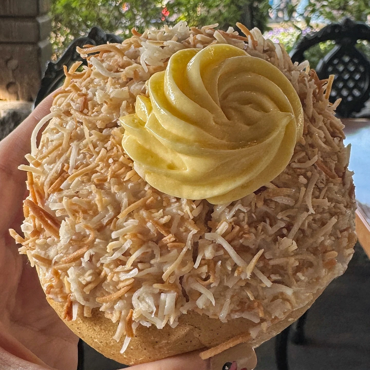 Custard-filled school bread topped with coconut at Kringla Bakeri in EPCOT