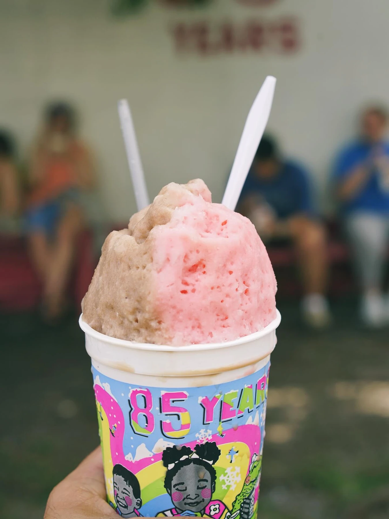 Two-tone sno-ball in a Hansen’s Sno-Bliz cup