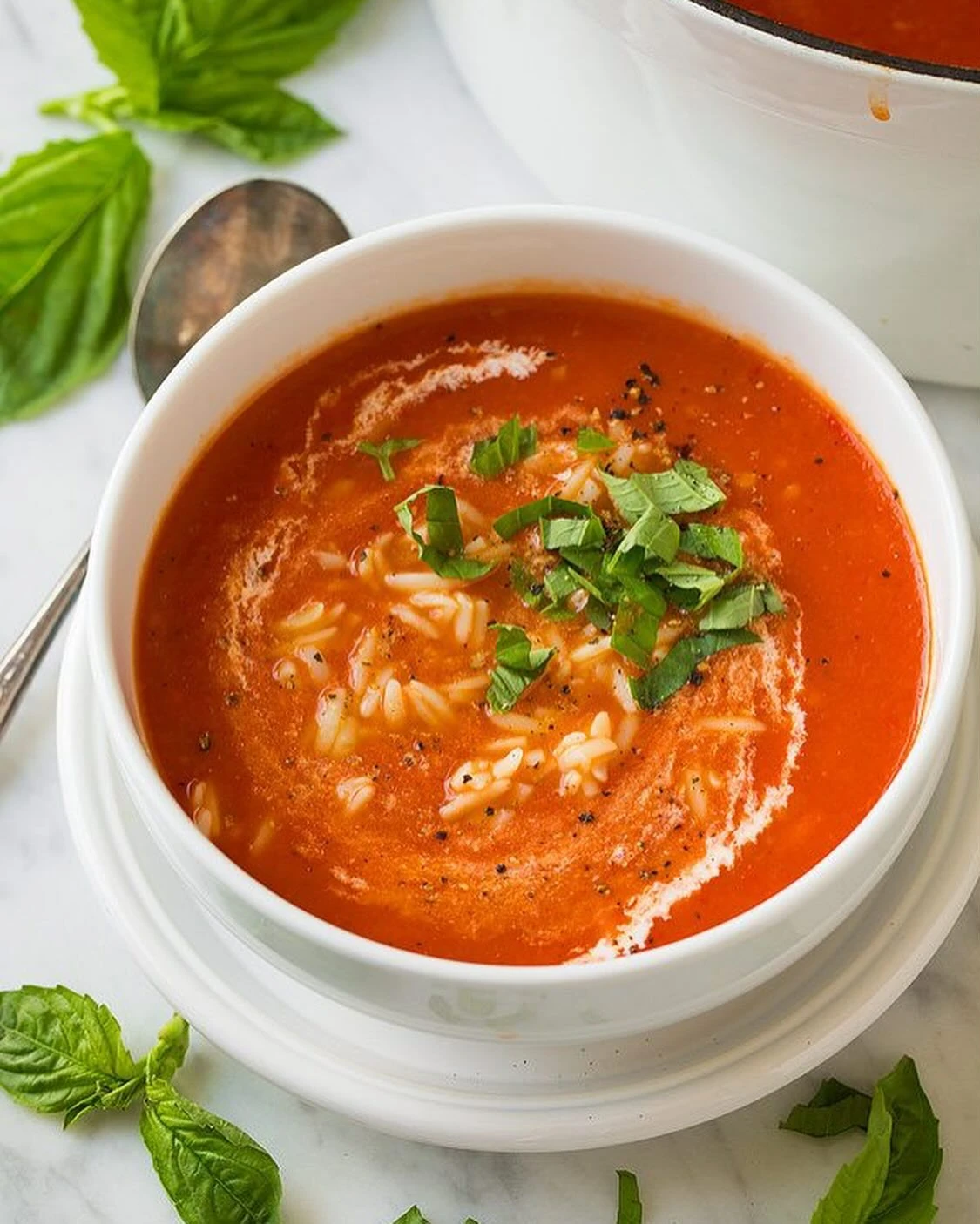 Tomato and orzo soup with fresh basil