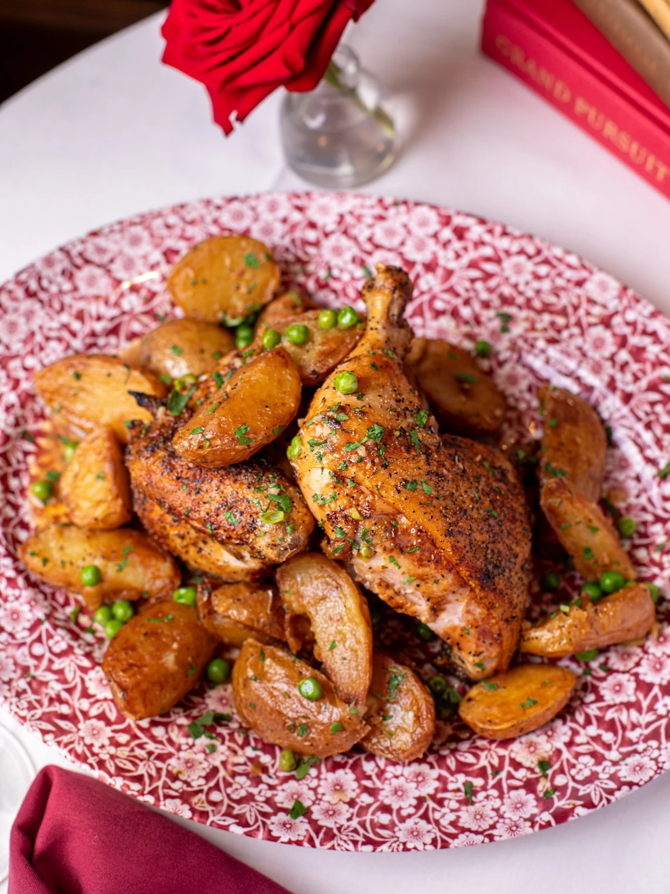 Chicken Vesuvio with roasted potatoes and peas at Gene & Georgetti