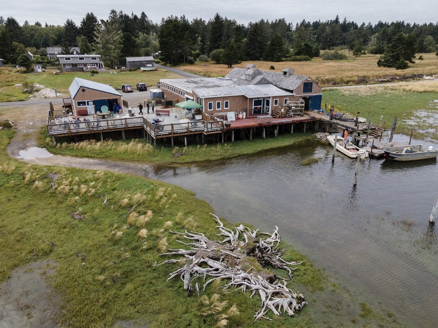 Oysterville Sea Farms and its waterfront deck on Willapa Bay