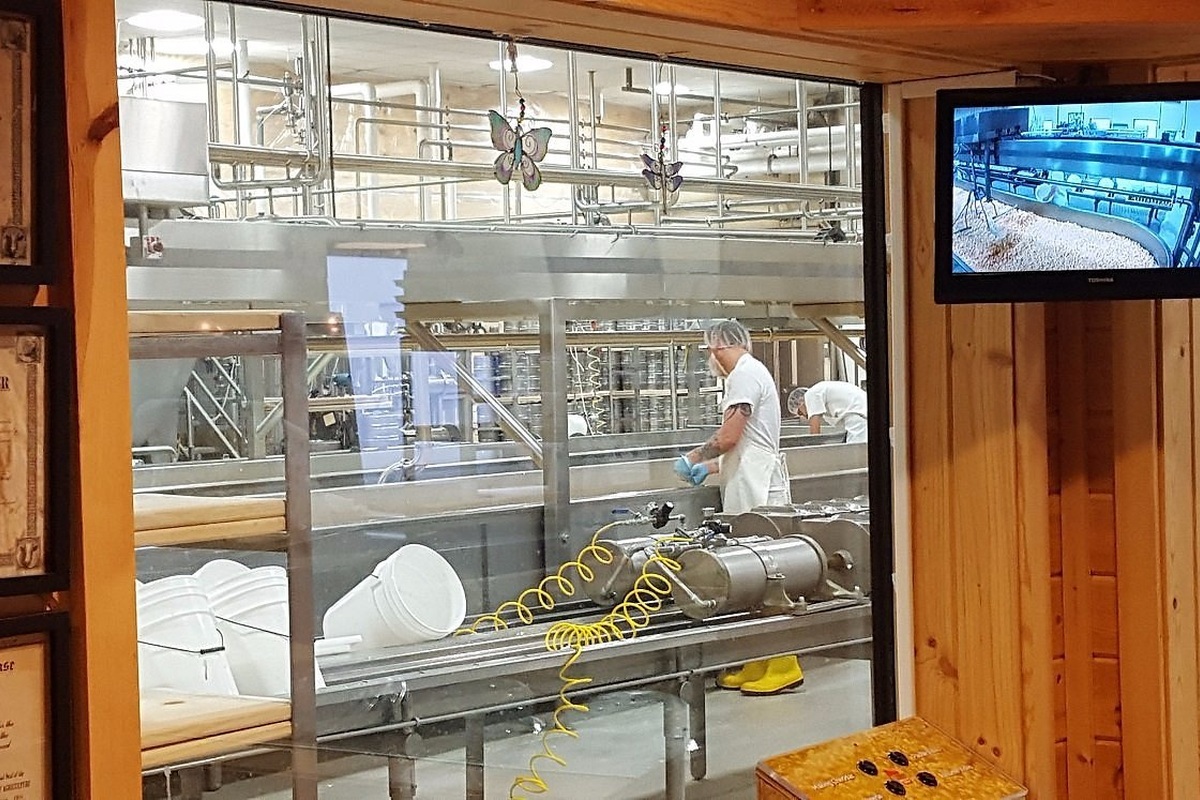 Cheesemaking viewed through the windows at Henning’s Wisconsin Cheese